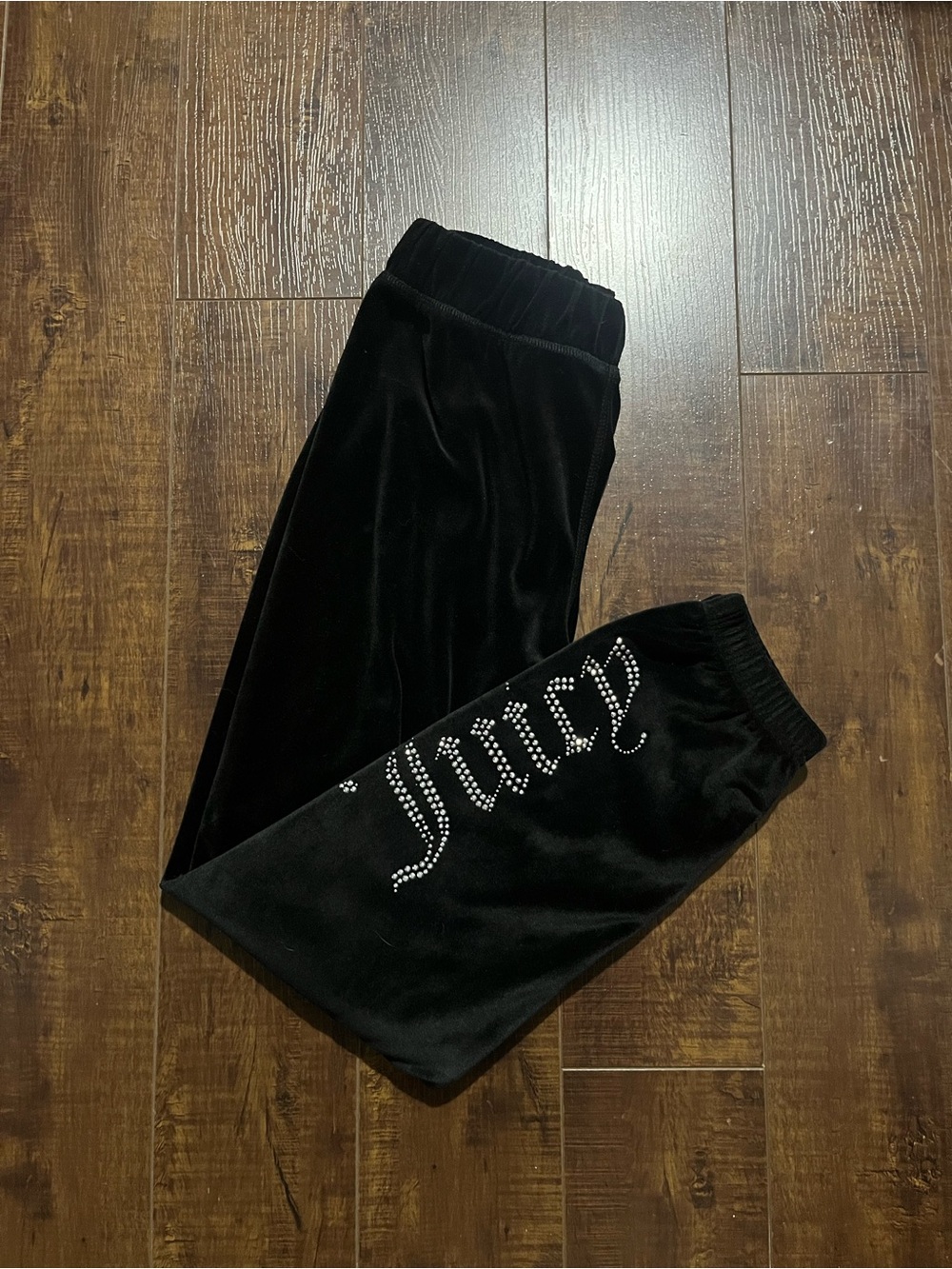Juicy Couture Black Velour Rhinestone Logo Joggers - Kids